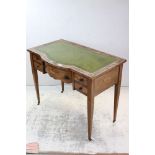 Edwardian Sheraton Revival Rosewood Inlaid Ladies Bow Front Writing Desk with green leather inset