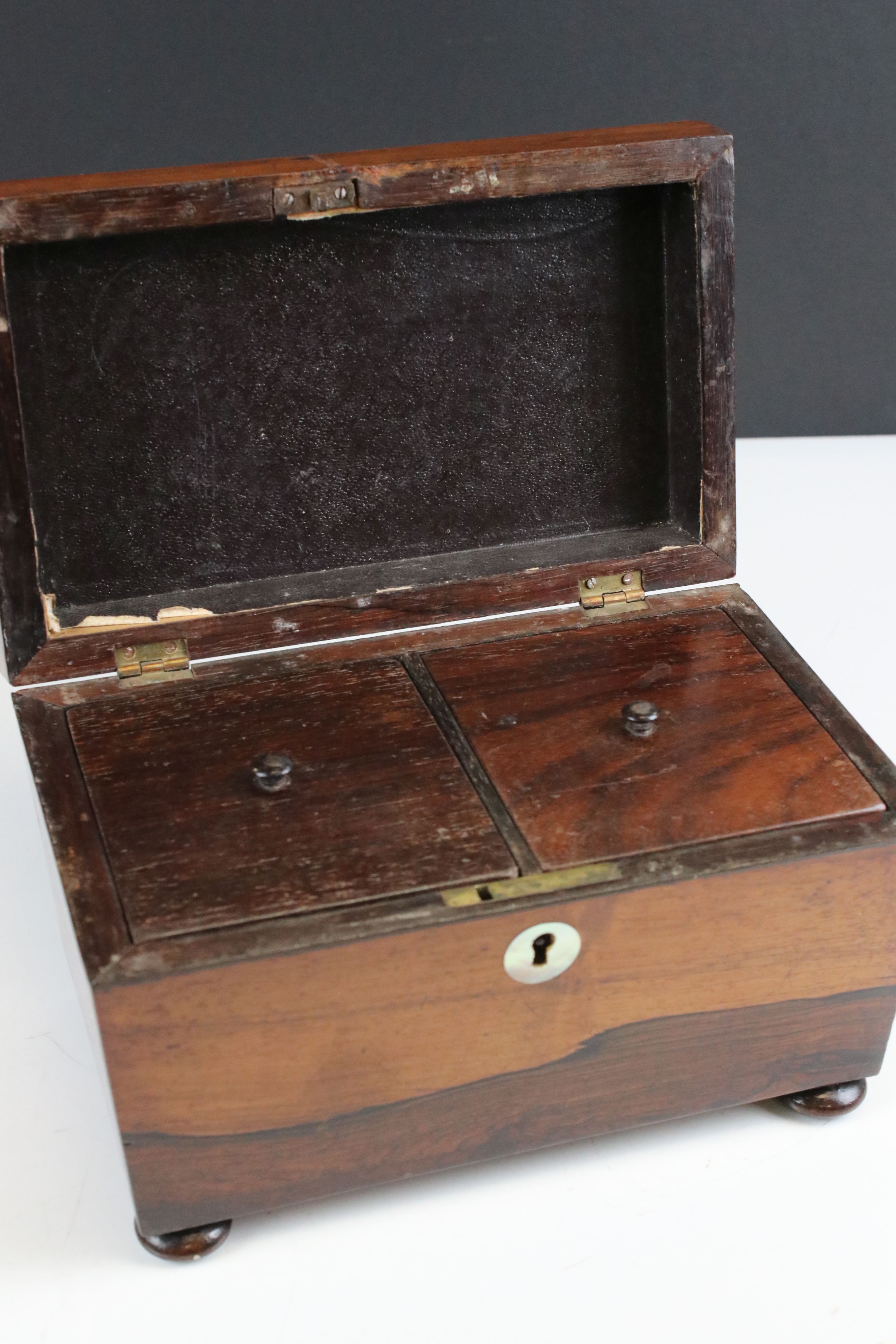 Georgian Rosewood Tea Caddy of sarcophagus form, the hinged lid opening to two lidded - Image 4 of 8