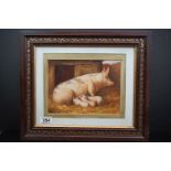 Oil on board, a study of a sow with suckling piglets