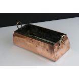 Art Deco Copper Rectangular Planter with Brass Loop Handles, 29cms long