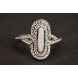Silver, CZ & opal panelled Art Deco style ring