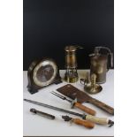 Mixed Lot of Collectable Items including Oak Cased Mantle Clock, British Coal Mining Brass Miners