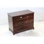 19th century Mahogany Veneered Small Chest of Three Long Drawers raised on bracket feet, 67cms