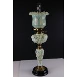 Late 19th / Early 20th century Oil Lamp with vaseline glass embossed column and matching font with