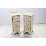 Pair of painted three drawer bedside chests