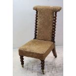 Victorian Prie Dieu Chair with Barley-twist Supports and raised on brass castors, 86cms high