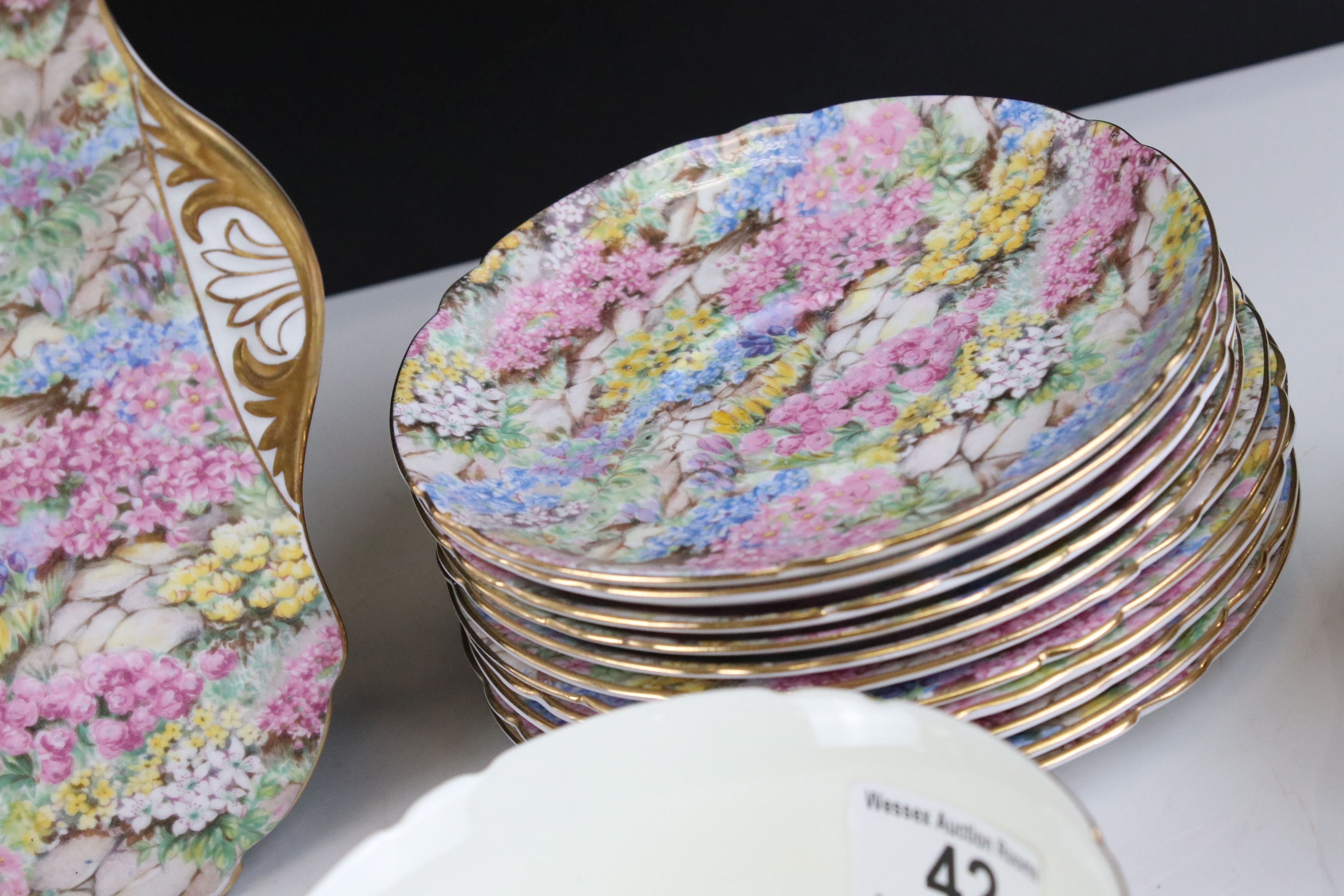 Shelley Rock Garden Tea Set comprising Six Cups, Saucers and Tea Plates plus Milk Jug, Sugar Bowl - Image 10 of 10