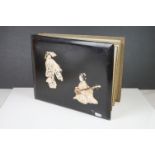 Japanese ivory inlaid lacquered photograph album, having portrait, scenic, bird & floral