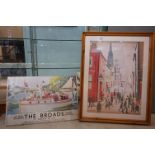 Framed and Glazed Lowry Print, 63cms x 44cms together with Reproduction ' The Broads ' Railway