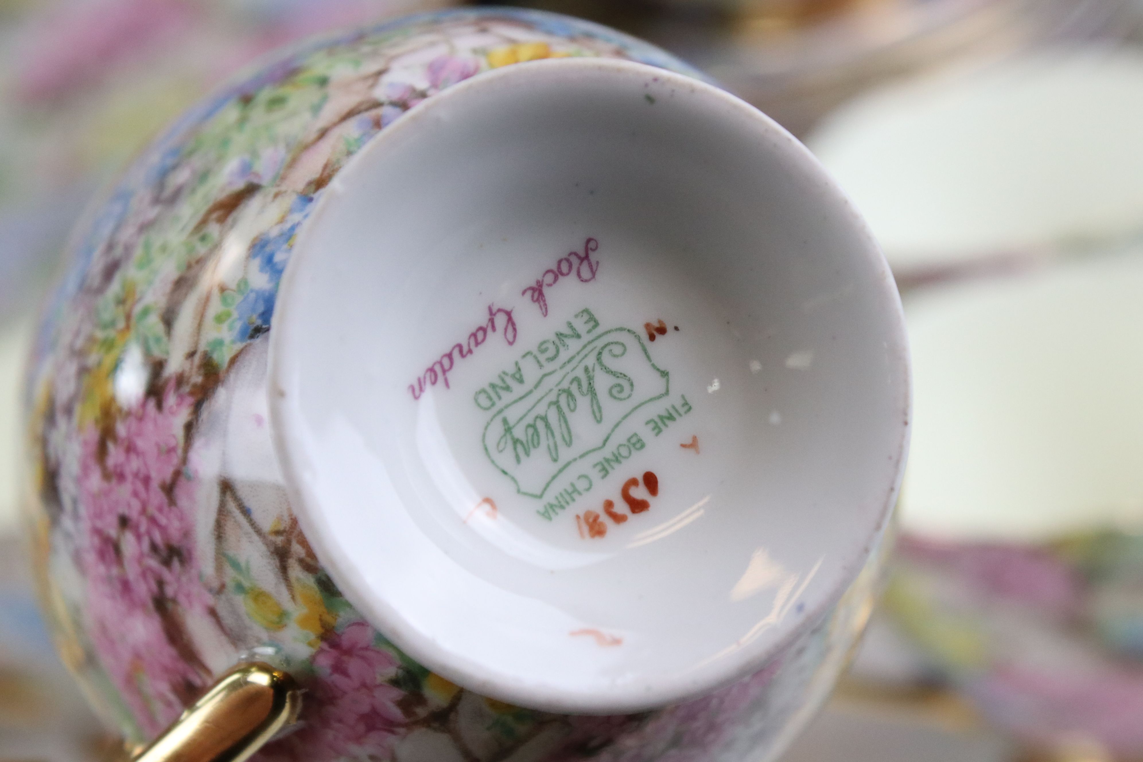 Shelley Rock Garden Tea Set comprising Six Cups, Saucers and Tea Plates plus Milk Jug, Sugar Bowl - Image 8 of 10