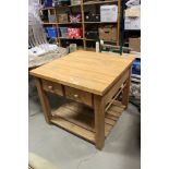 Vintage butcher's work table with two drawers & undershelf & parquetry top