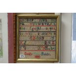 Gilt framed sampler, inscribed 'Emily Jane Giddy 1880'