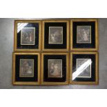 Set of Six Small Morland Engravings, all framed and glazed, images 16cms x 12.5cms