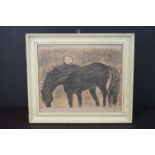 Framed charcoal drawing, titled ' Horse & Moon ' signed and dated
