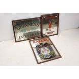 Three Pub Advertising Mirrors - Beefeater Gin, Guinness Extra Stout and Martini, largest 50cms x