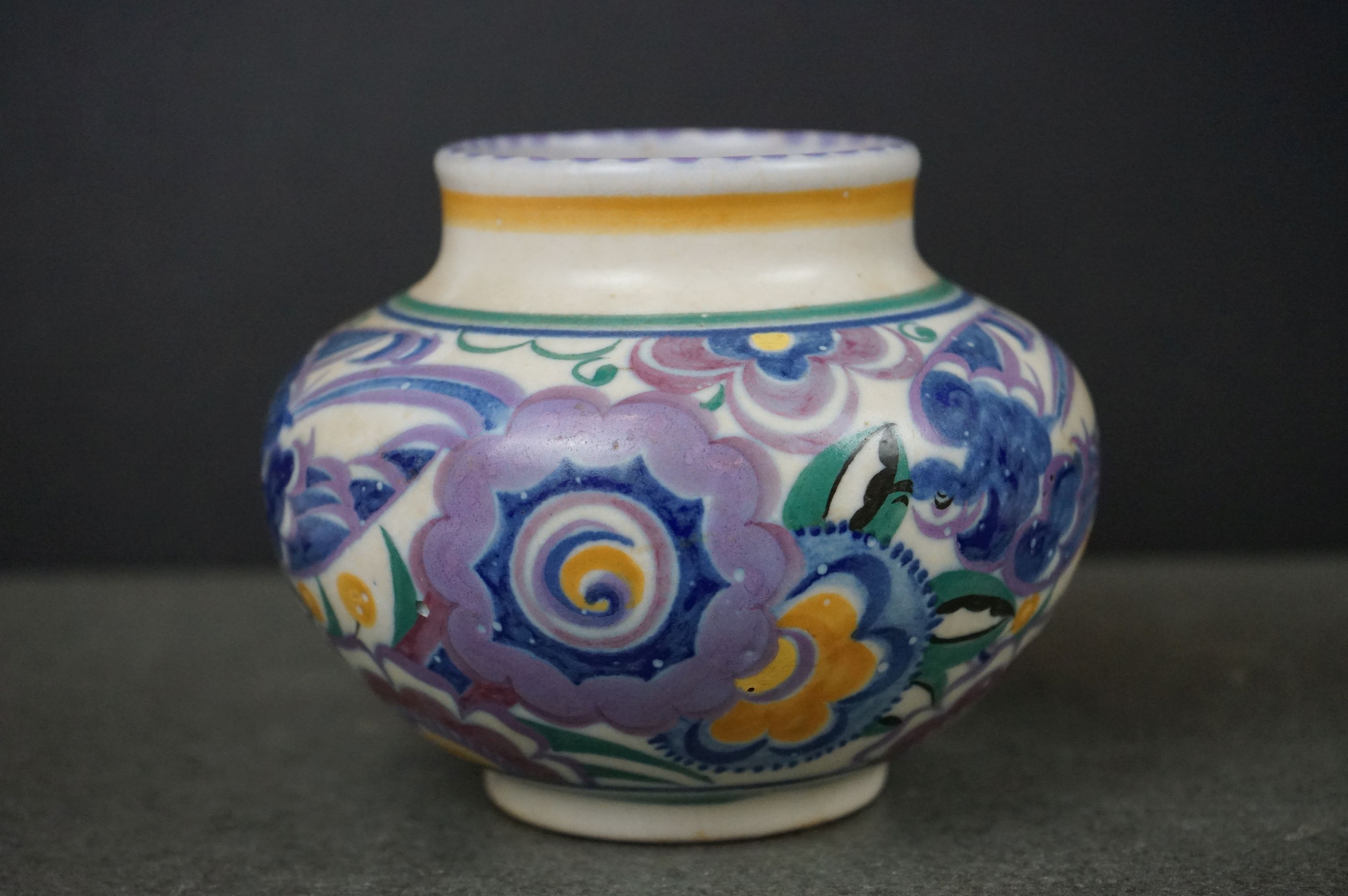 Carter Stabler Adams Poole Pottery Squat Vase decorated in the Blue Bird Pattern, 9.5cms high - Image 2 of 13