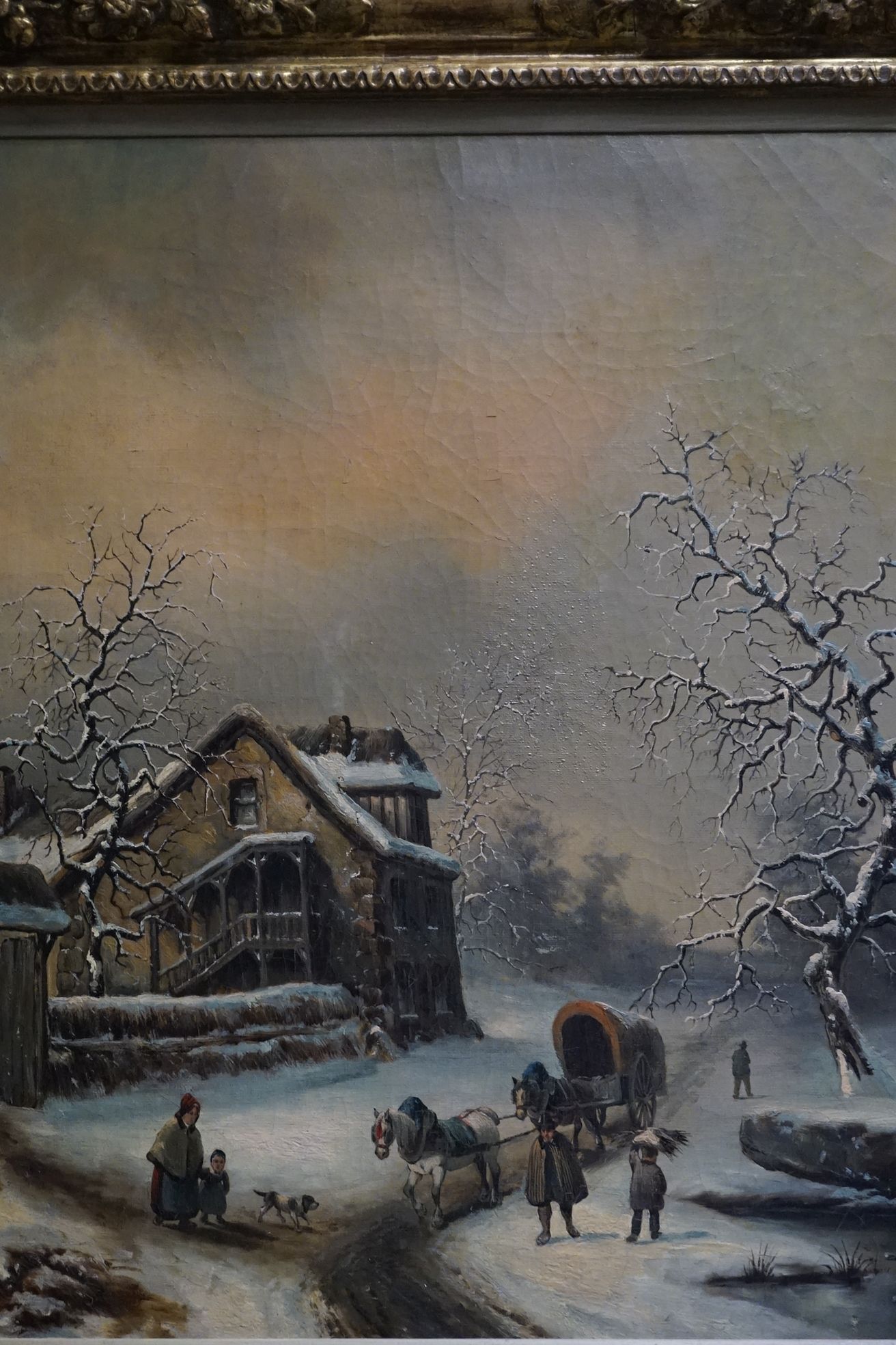 20th century School, a 17th century style snow scene, Oil on canvas, approx. 56cm x 47cm - Image 3 of 5