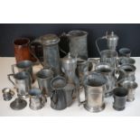 Collection of 20+ English and French pewter tankards and measures (2 boxes)