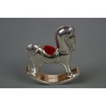 Unusual silver rocking horse pincushion