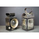 Emergency Motoring Lamp by A J Dew & Co, 18cms high together with another Hand Held Lamp with