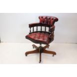 Victorian style Swivel Office Tub Chair upholstered in button red leather