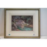 David Mynett (1942 - 2013 ) Framed and glazed pastel painting of a mountain pool signed with Halycon