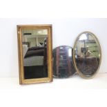 Large antique gilt framed mirror, another in oval & an Art Deco style example