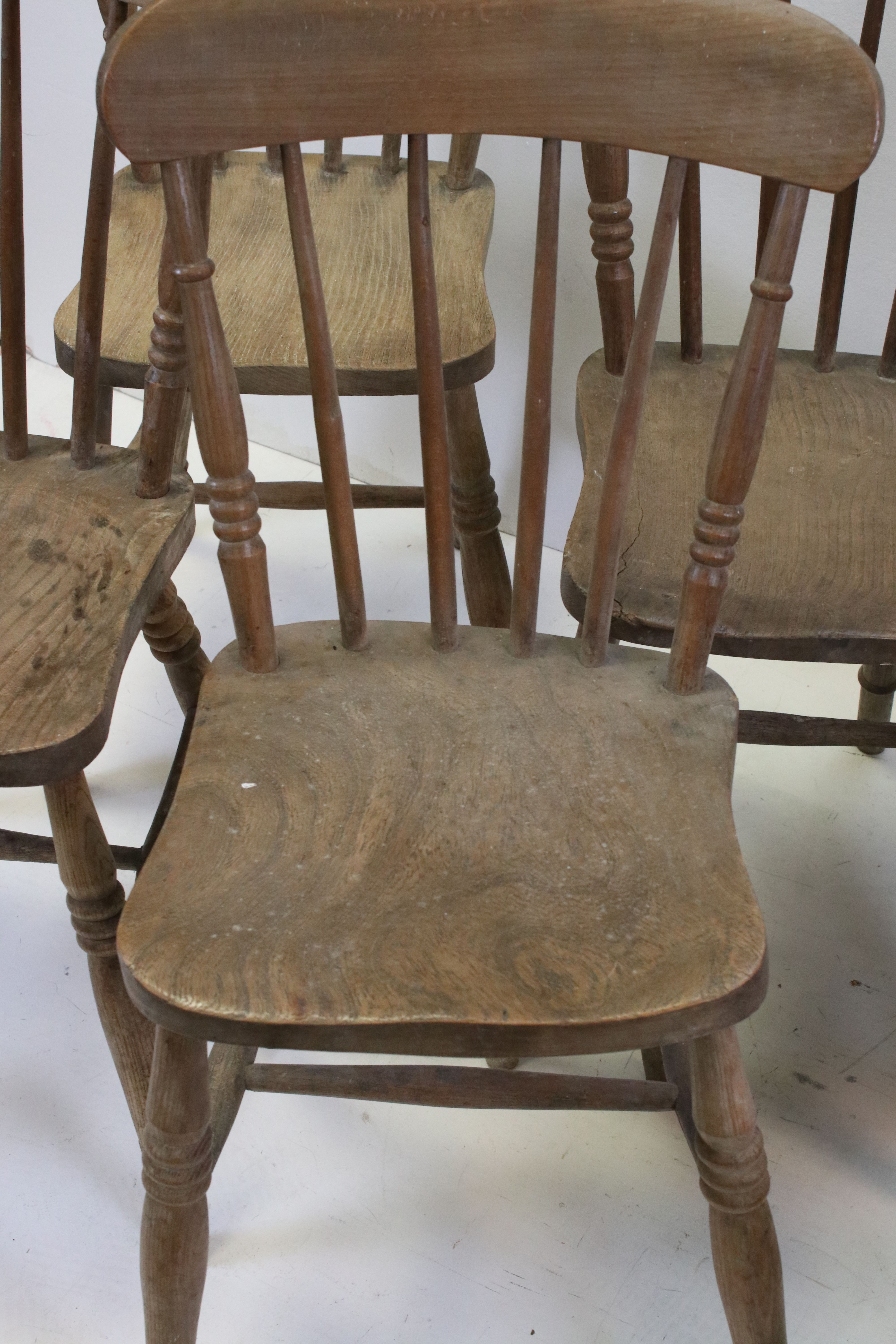 Set of Eight Elm Seated Lathe Back Kitchen Chairs - Image 3 of 7
