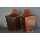 Pair of mahogany wall hanging candle boxes