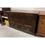 18th century Oak Panelled Mule Chest with two drawers below raised on a plinth base, 128cms long x