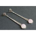 Pair of silver and rose quartz Art Deco style drop earrings