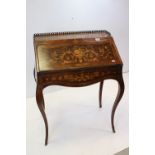 19th Century French kingwood and marquetry inlaid Ladies Bureau of bombe form, ormolu gallery rail