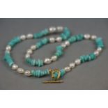 Amazonite and cultured freshwater pearl beaded necklace