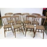 Set of Eight Elm Seated Lathe Back Kitchen Chairs