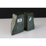 Pair of Polished Jade Block Bookends, each with one face of natural boulder, probably Polar Jade,