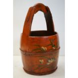 Wooden Welsh bucket, with floral decoration, diameter approx. 32cm, height approx. 60cm