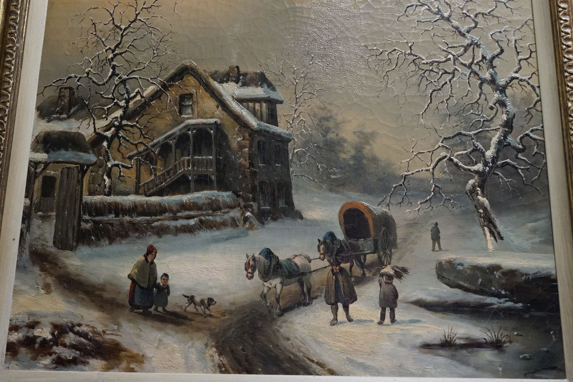 20th century School, a 17th century style snow scene, Oil on canvas, approx. 56cm x 47cm - Image 5 of 5