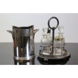 Art Deco Mappin & Webb silver plated bottle stand & a silver plated table cruet