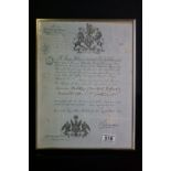 Victorian Passport dated 1869 given to James Walker to travel on the continent, no. 2664, framed and