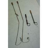 Hardy's telescopic gaff, another vintage brass telescopic gaff, a Farlows tailer and another lacking