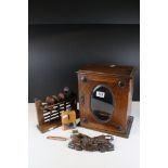 A vintage smokers cabinet together with a pipe rack in the form of a gate and a quantity of estate