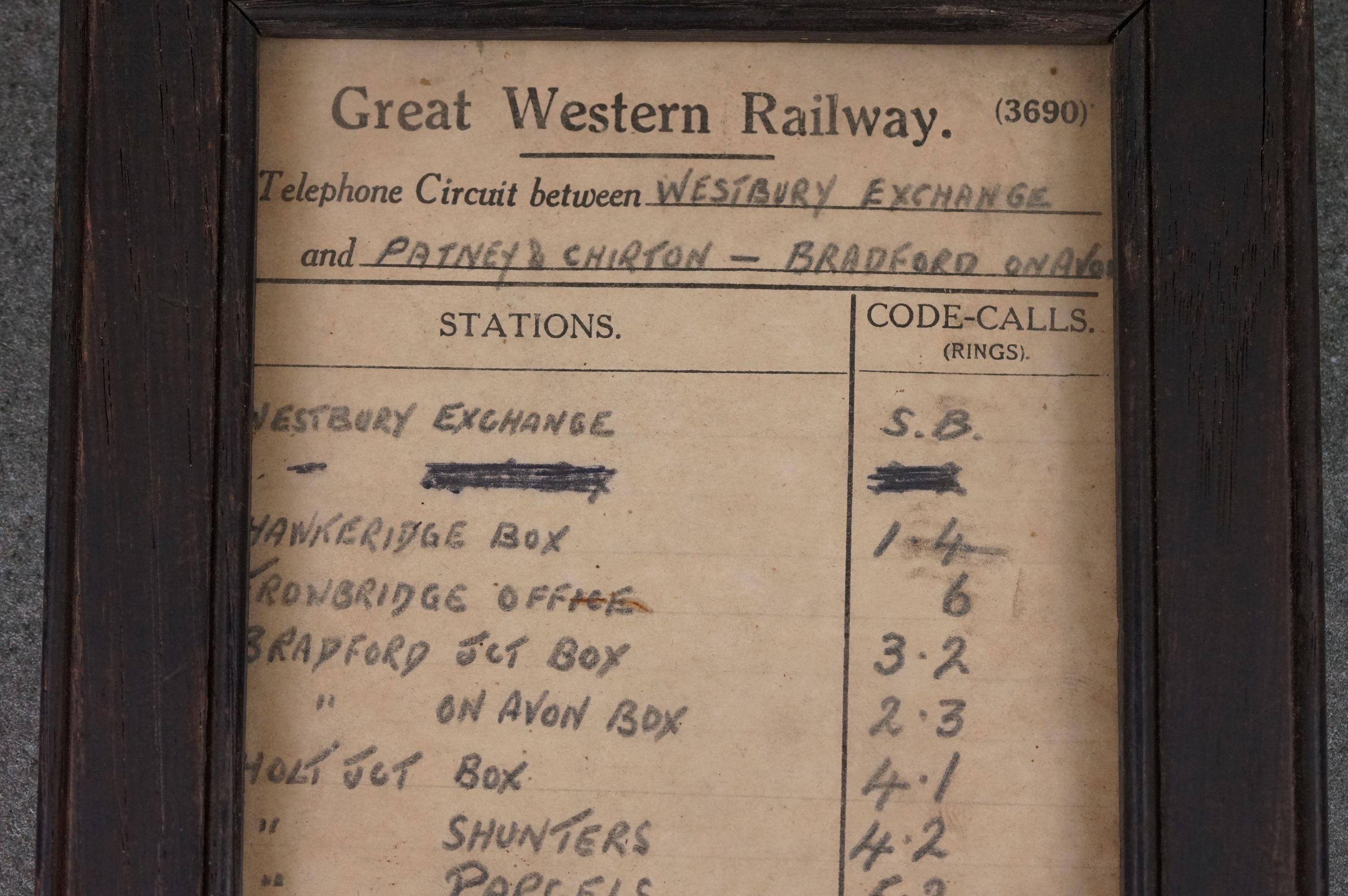 A framed and glazed Great Western Railways Telephone number code sheet. - Image 4 of 5