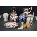 A group of mixed ceramics to include Mason's Jug's, a Royal Doulton 1911 coronation mug, a Chinese