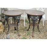 Pair of Cast Iron Circular Pub Tables with Copper Tops, with makers marks