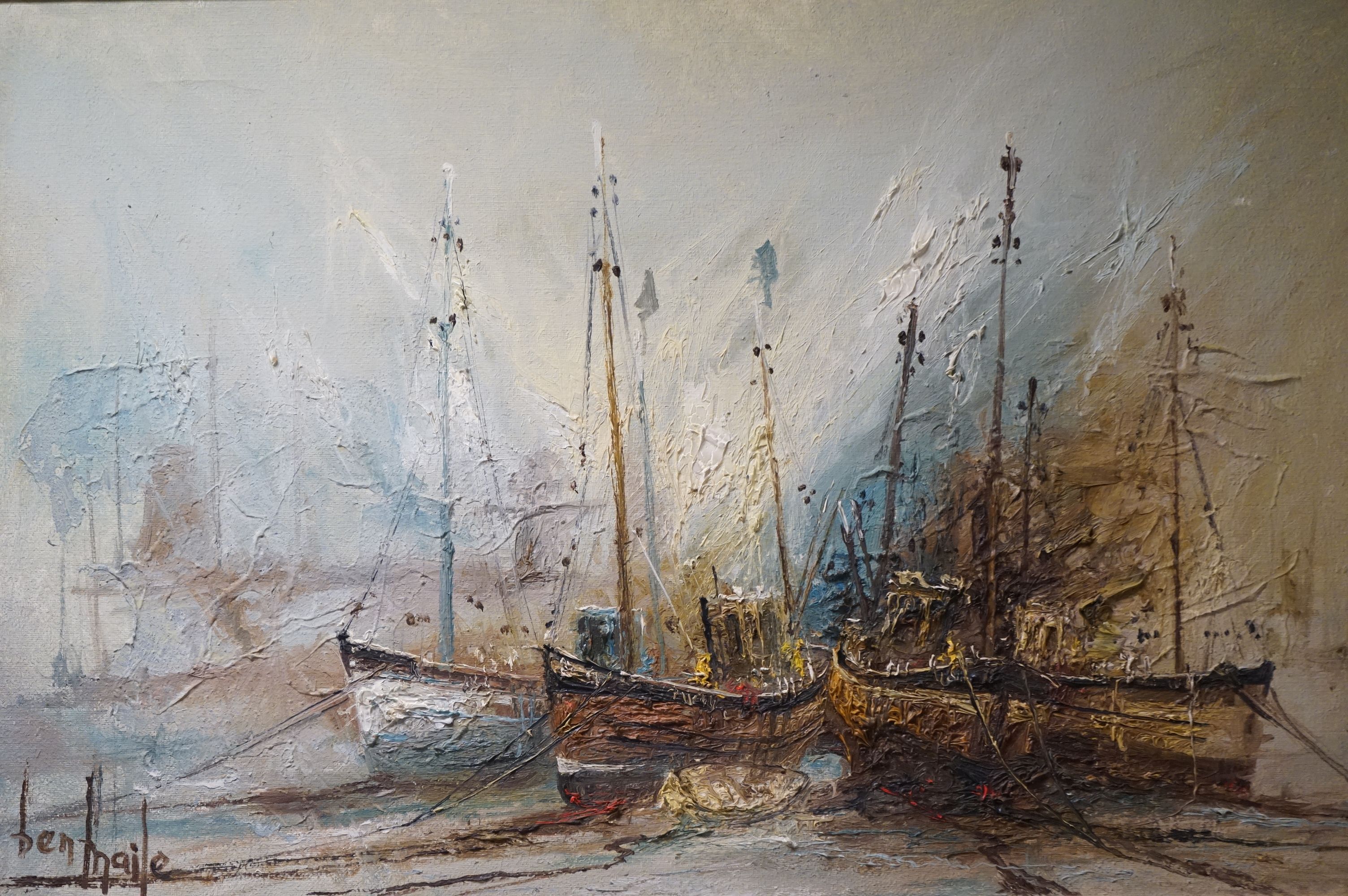 Ben Maile (1922 - 2017) Oil Painting on Canvas depicting tethered Sailing Boats, 60cms x 90cms, - Image 3 of 4