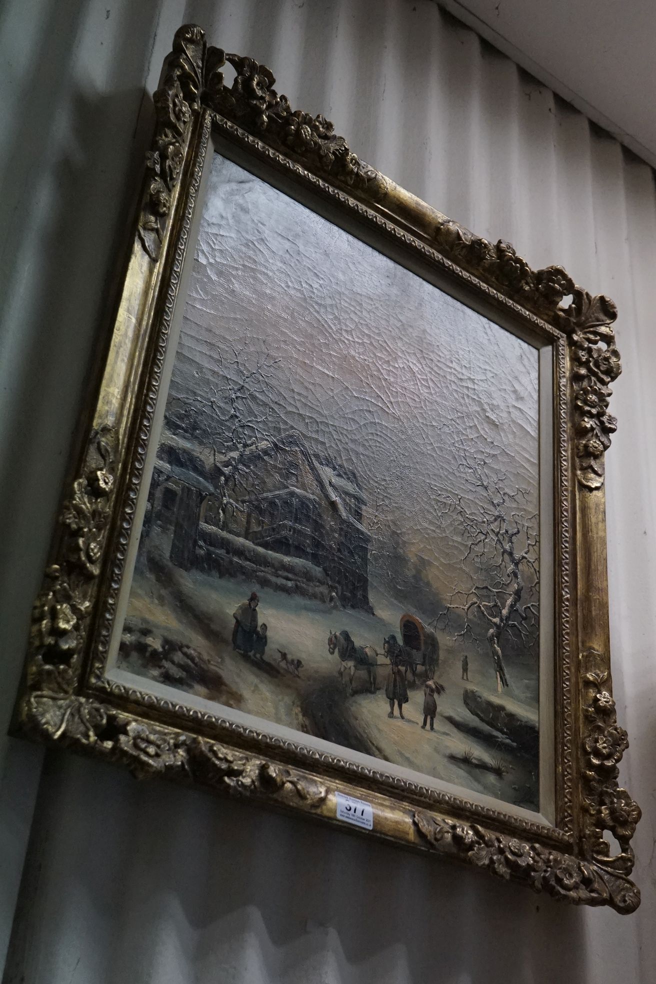 20th century School, a 17th century style snow scene, Oil on canvas, approx. 56cm x 47cm - Image 4 of 5