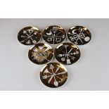 Set of Six Mid Century Italian 'Fornasetti Milano ' Posateria ' Dishes, 10cms diameter