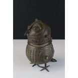 Indian Metal Lidded Jar in the form of an Owl.