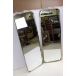 Pair of 20th century Metal Framed Rectangular Mirrors with curved corners, each 122cms x 43cms