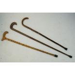 Three Plain Wooden Walking Sticks